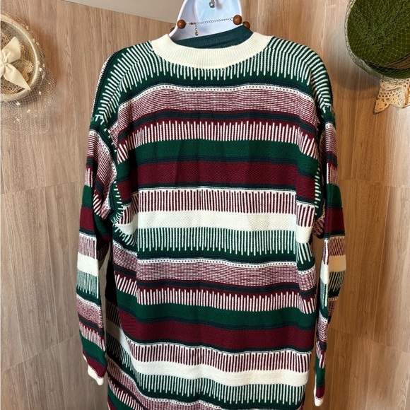 Fashion Formulas Vintage Burgundy and Green Striped Cardigan - Picture 2 of 8